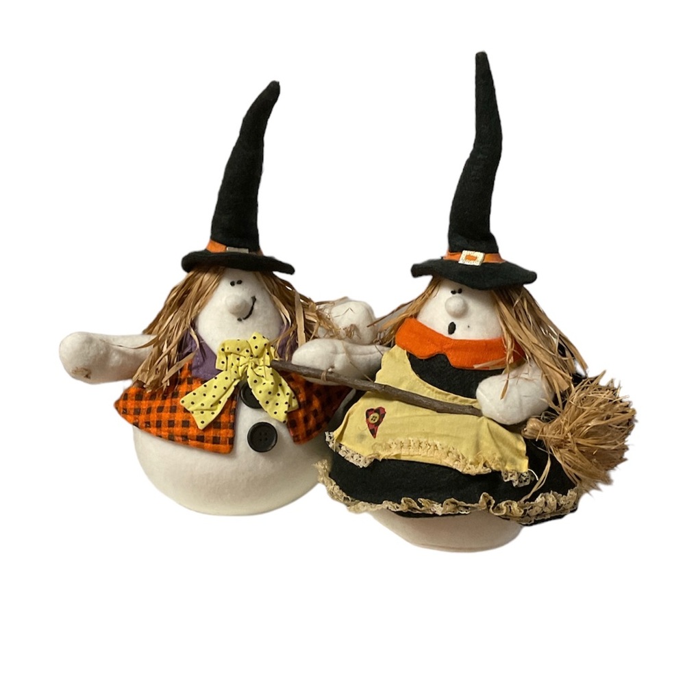 Halloween Ghost Witch Decoration Set of 2 Straw Happy Wife Husband Figures Decor